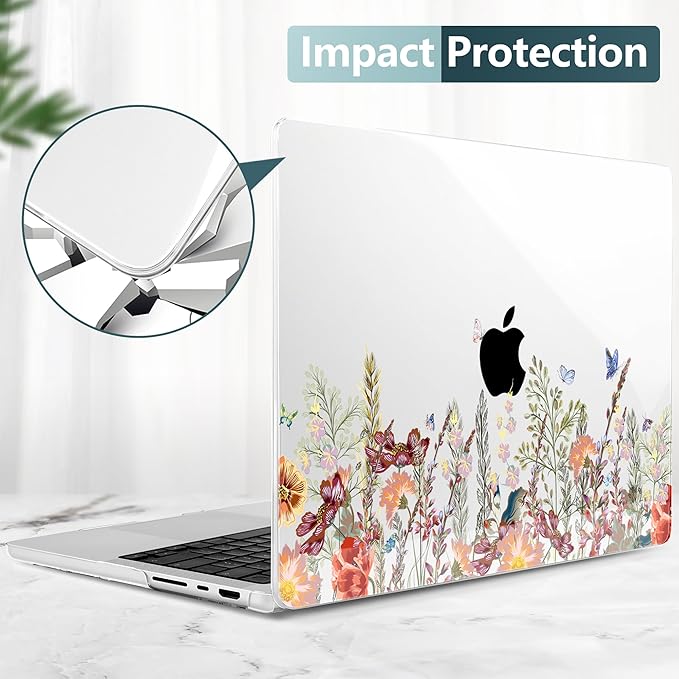 DONGKE Case for MacBook Pro 14 Inch (2026-2021 Release, M5 M4 M3 M2 M1 Pro/Max Chip), Plastic Slim Hard Shell Protective Cover with Keyboard Cover & Screen Protector, Floral Illustration