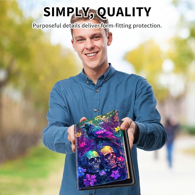 for 7" Kindle Paperwhite 12th Generation 2024/2025 & Kindle Colorsoft Signature Edition Tablet Case, Slim Kickstand Stand Leather Smart Cover with Auto Wake/Sleep, Skull Purple Eagle