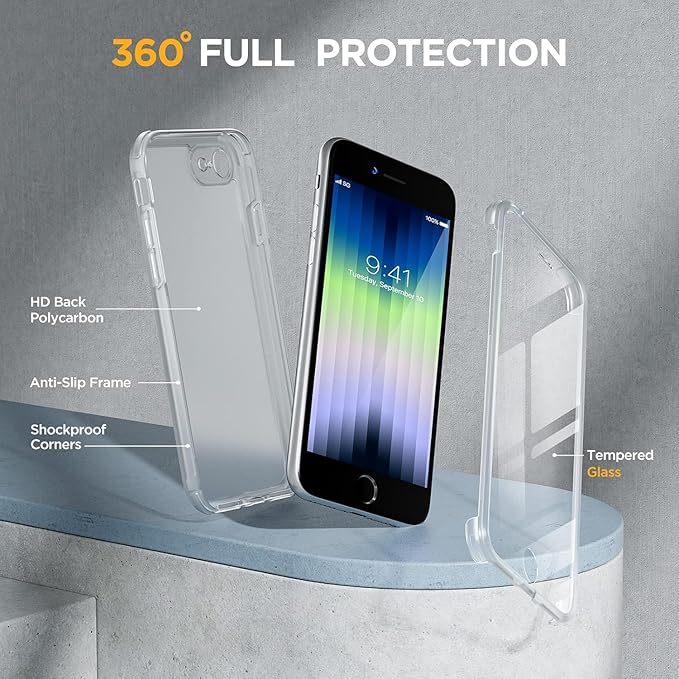 Miracase for iPhone SE Phone Case 3rd/2nd Generation 2022 2020 Full-Body with Built-in Glass Screen Protector, Heavy Duty 360° Protective Shockproof Bumper Cover for iPhone 8/SE, Purple