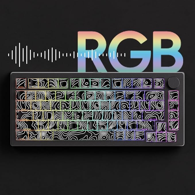 MONSGEEK M1 V5 Aluminum Mechanical Keyboard 75% Topographic Theme Quick Release Gaming Keyboard with Knob, 8000 mAH RGB Hot-swappable Black Custom with Side-Printed Keycaps Pre lubed Piano Switch