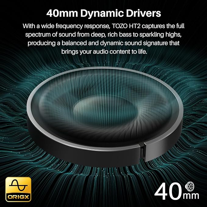 TOZO Hybrid Active Noise Cancelling Headphones, Wireless Over Ear Bluetooth Headset, 60H Playtime, Hi-Res Audio Custom EQ via App Deep Bass Comfort Fit Ear Cups, for Home Office Travel