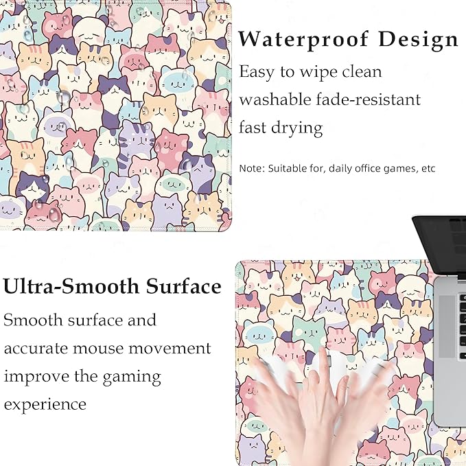 Cute Colorful Cats Large Gaming Mouse Pad for Desk,XL Big Mouse Pad Gaming Mat,Mousepad Desk Pad with Non-Slip Base and Stitched Edges,Keyboard Mouse Mat for Home Office Work,31.5 x 11.8 in