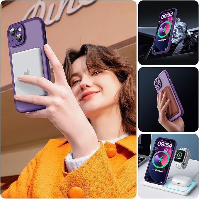 TOCOL for Phone 13 Case, Compatible with Magsafe Charger, Full Camera Protection, Drop Protection, Translucent Matte Phone Case for iPhone 13 6.1 inch (Midnight Purple)