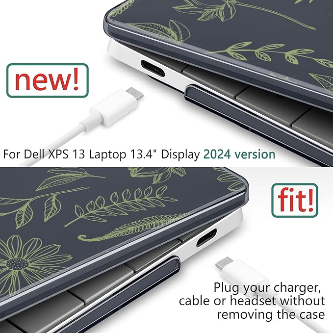 Batianda Case for Dell XPS 13 Laptop Copilot+ PC 13.4" Display 2025 2024 Model Number 9345/9350, Ultra-Slim Lightweight Scratch-Resistant Hard Shell with Professional Protection, Plant Branches