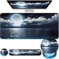 Desk Mat Set + Keyboard and Mouse Pad with Wrist Rest Support,4-in-1 Large Mousepad Computer Mats for Desktop Home & Office-Night Moon