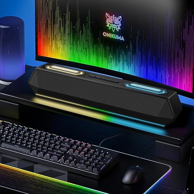 Deeyaple Computer Speakers, 40W PC Speakers for Desktop Monitor with Bluetooth 5.3 & USB Audio, HiFi Stereo Gaming Soundbar with Custom EQ Software, Dynamic RGB Lighting for Laptop, PS4, PS5, Black.