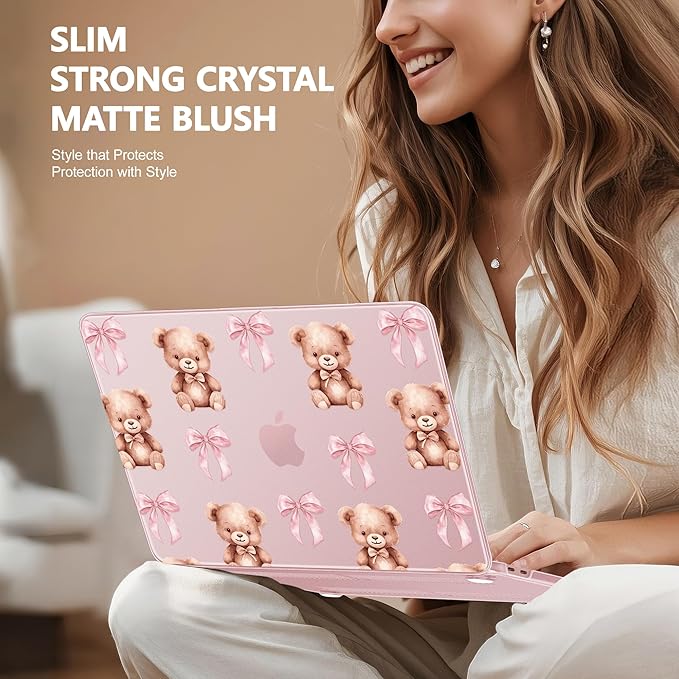 Case for 2026 MacBook Neo 13-inch Laptop with Liquid Retina Display, Release Model A3404, Sturdy Plastic Hard Shell Case + Keyboard Cover + Trackpad Film + Dust Plug, Teddy Bears & Pink Bows