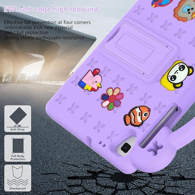AKABEILA Compatible with Samsung Galaxy Tab A 10.1(2019)/Lenovo Tab M10 HD 2nd Gen/Tab K10/M10 Plus 10.3 inch Tablet Case, Kids Case with Shoulder Strap & Stand Handle Light Purple