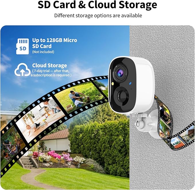 2K UHD Smart Wireless Security Camera Indoor/Outdoor,Battery Powered WiFi Camera with Color Night Vision, Motion Detection, 2-Way Audio, Weatherproof, Cloud/SD Storage for Home Security (2.4GHz Only)