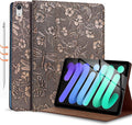 Gexmil Genuine Leather Case for iPad mini 7 (A17 Pro) 2024,iPad mini 6 Generation 8.3 Inch Case 2021, Anti Fingerprint/Slip,Cowhide Folio Cover Auto Sleep/Wake with Adjustable Stand,Butterfly Pattern