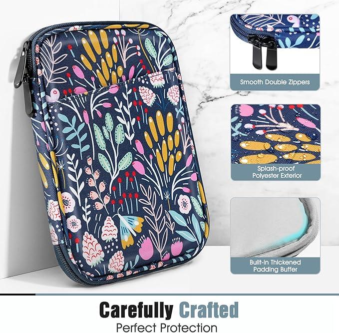 TiMOVO 6-7 Inch Tablet Sleeve for eReader Book Paperwhite/Colorsoft Signature Edition, Protective Sleeve Cover Case with Pocket for E-Reader/Oasis & Kobo Devices, Colorful Flower