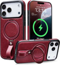 Butaiga for iPhone 17 Pro Leather Case with Stand, Anti-Slip Grip Ring, Fits for MagSafe (Burgundy, iPhone 17 Pro)