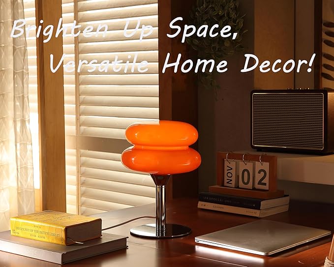 Glivpny Mushroom Lamp Table Lamp for Night Stands,Mid Century Modern Desk Lamps for Bedroom, Vintage Dimmable Bedside Small Cute Lamps, Cool Aesthetic House Warming Gifts New Home Decor (Orange)