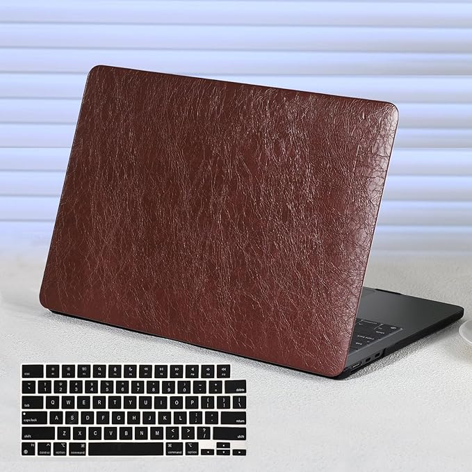 Funut for MacBook Air 15 inch Case 2026 2025-2023 Release M4 A3241 M3 A3114 M2 A2941 Liquid Retina Display, Vintage Waxed Leather Plastic Hard Shell Case & Keyboard Cover,Vintage Dark Brown