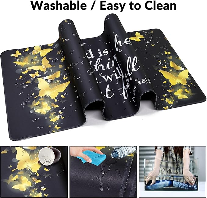 Large Gaming Mouse Pad with Coaster, Desk Matt for Desktop, Desk Pad, Mouse Pads Mat, Stitched Edges Big Extended Mousepad for Computer Keyboard Laptop Office Decor, 31.5'' x15.6''-Gold Butterfly