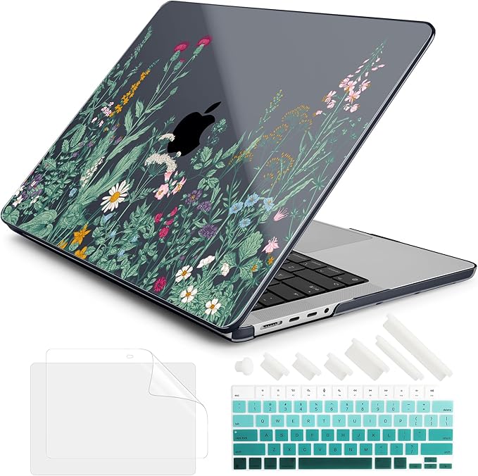 DONGKE Case for MacBook Pro 14 Inch (2026-2021 Release, M5 M4 M3 M2 M1 Pro/Max Chip), Plastic Slim Hard Shell Protective Cover with Keyboard Cover & Screen Protector, Garden Florals