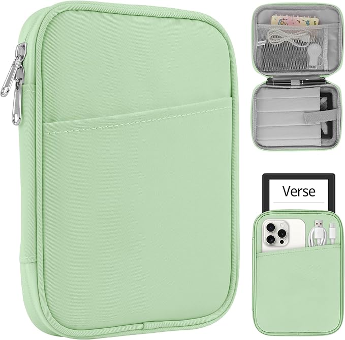 HoYiXi Universal Sleeve Bag for 6",6.8",7" Kindle Paperwhite/Colorsoft 2024-2012 Compatible with 6"-6.8" All-New Kindle/Kobo/Tolino/Sony,6" EReader with Anti-Drop Protective Cover,Green