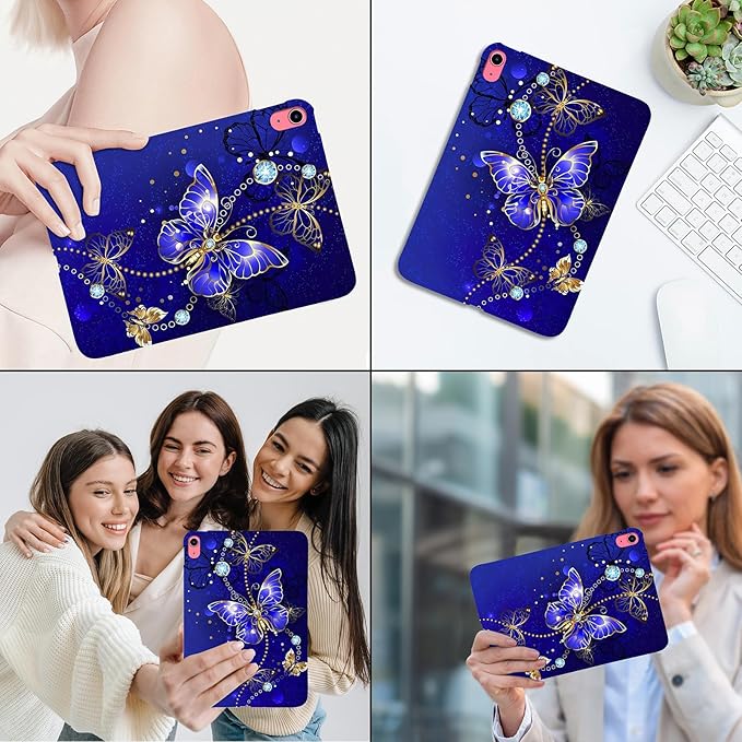 for Apple iPad A16 11th Generation Case 11 inch 2025 & iPad 10th Generation Case 10.9 inch 2022 Lightweight Soft TPU Back Shockproof Cover Silicone Bumper Shell, Blue Butterfly Jewelery