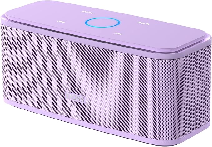 DOSS SoundBox Touch Wireless Bluetooth Speaker-12W HD Sound with Rich Bass, IPX5 Waterproof, 20H Playtime, Handsfree, for Gatherings, Home, Office, Outdoor, Travel-Purple