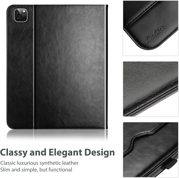 ProCase Leather Case for iPad Pro 13 Inch 2025 (M5) / 2024 (M4) with Pencil Holder, PU Leather Business Stand Cover Multi-Angle Viewing Smart Folio with Hand Strap Front Pocket for iPad Pro 13" -Black