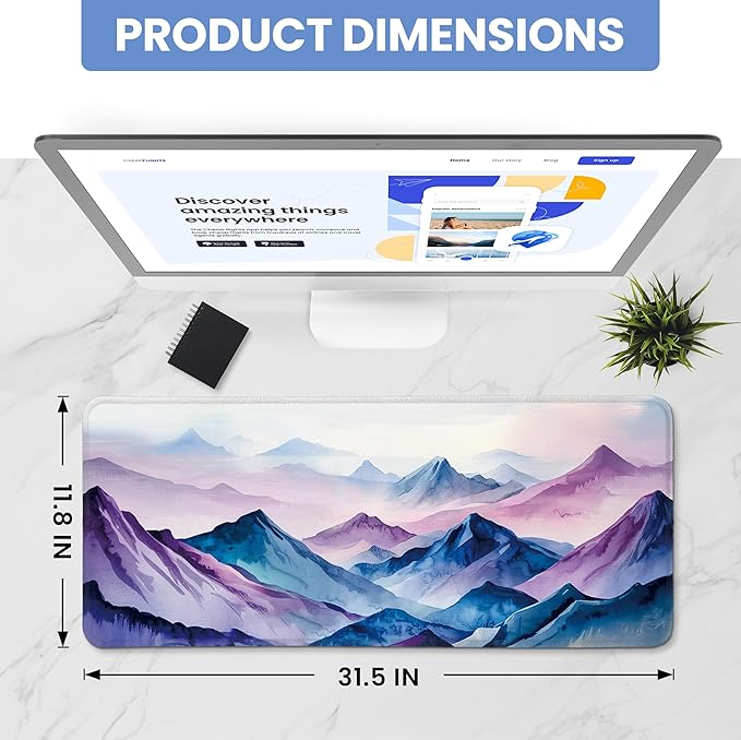 Large Mouse Pad for Desktop, Cute Desk Mat Pad Protector for Work & Gaming, Aesthetic Pretty Anti-Slip Laptop Blotter Cover for Office School Home Supplies, Distant Peaks, 31.5" x 11.8"