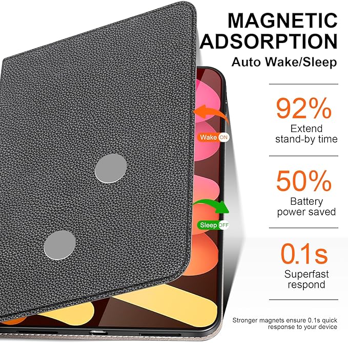 Case for iPad mini 7 (A17 Pro) 2024, iPad mini 6th Generation 2021, Leather Protective Shockproof Smart Cover Adjustable Stand - Auto Wake/Sleep and Multiple View Angles, Black