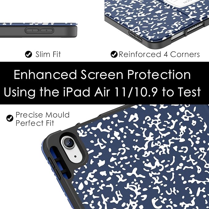Soke Case for New iPad Air 11 Inch (M4/M3/M2, 2026-2024), iPad Air 5th/4th Generation 10.9 Inch (2020-2022) with Pencil Holder, Soft TPU Back Cover & Auto Sleep/Wake, Book Navy