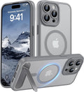 Magnetic Compatible with iPhone 15 Pro Max Case, [Built-in Kickstand][Full Camera Protection][Compatible with MagSafe][Anti-Fingerprint] Shockproof Phone Case for iPhone 15 Pro Max 6.7",Grey