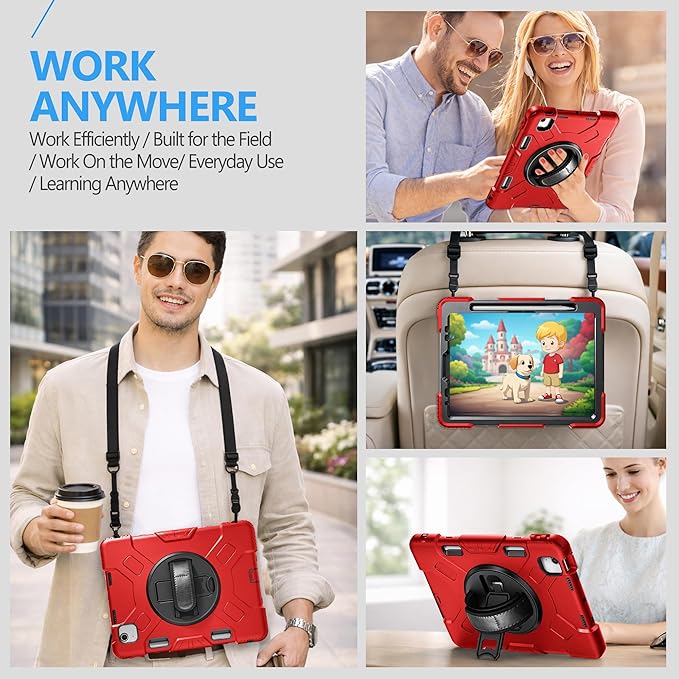 Case for iPad Air 11 M4 2026/ M3 2025/ M2 2024: Silicone Cover for iPad Air 5th & 4th Generation 10.9 Inch (2020/2022) with Screen Protector- Stand- Handle- Shoulder Strap- Pencil Holder