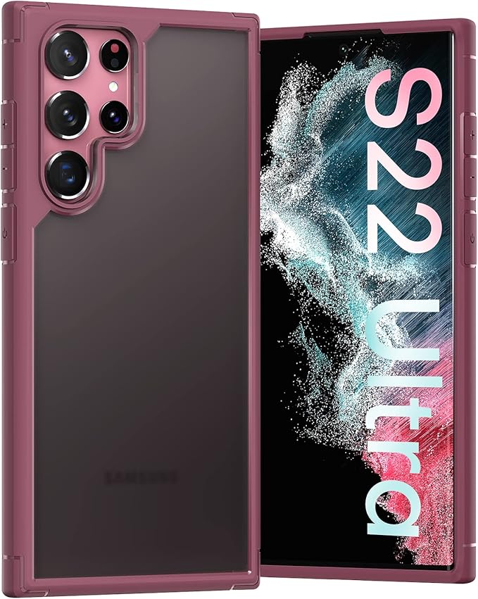 TOCOL for Samsung Galaxy S22 Ultra Case, Translucent Matte Hard Back [Military Grade Shockproof] [Anti-Scratch & Anti-Fingerprint] Slim Fit Protective Cover for Galaxy S22 Ultra Case 6.8'', Plum
