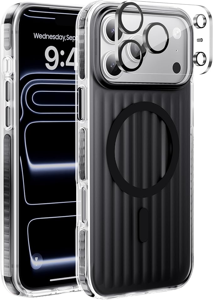 Strong Magnetic for iPhone 17 Pro Max case,1XLens Protector[10Ft Military-Grade Protection] Compatible with fit MagSafe Shockproof Slim Thin Cover case for iPhone 17 Pro Max 6.9 inch,Black Metal
