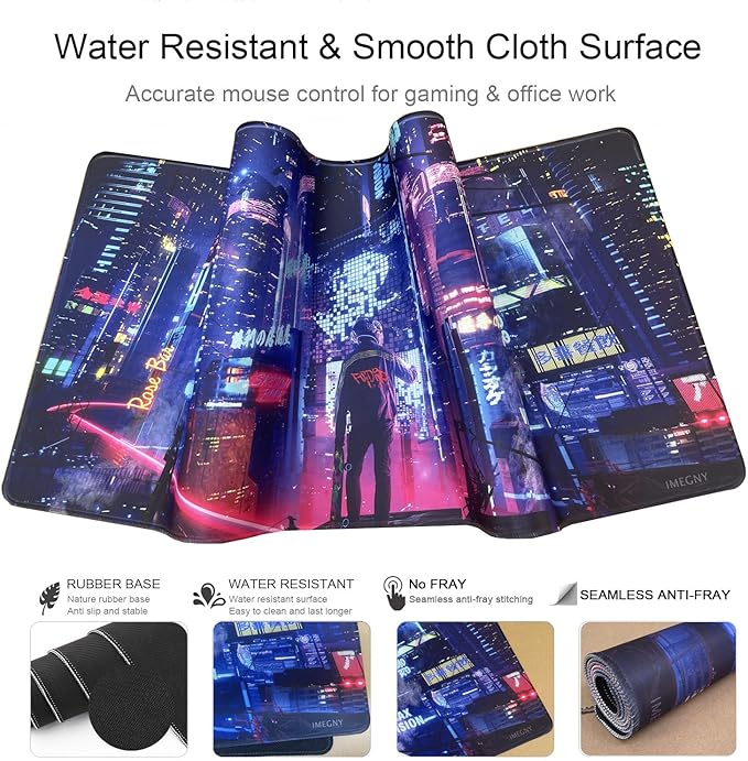 Extended Gaming Mouse Pad, Portable Mat for Keyboard & Mouse with Stitched Edges + Non-Slip Rubber Base (90x40 colorfulcity002)