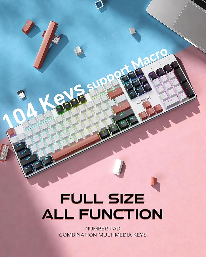 Redragon Wireless Mechanical Gaming Keyboard, Tri Mode BT/2.4G/USB-C Hot Swappable Custom Keyboard, RGB Backlit Computer Gaming Keyboards, PBT Keycaps, Programmable for PC/Tablet,K671WBR-KS