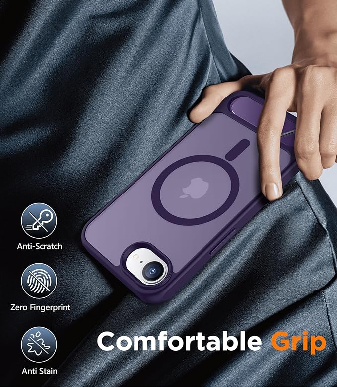 Magnetic Compatible with iPhone 16E Case, [Built-in Invisible Kickstand][Compatible with MagSafe][Military Grade Shockproof] Slim Translucent Matte Case for iPhone 16E 6.1" 2025