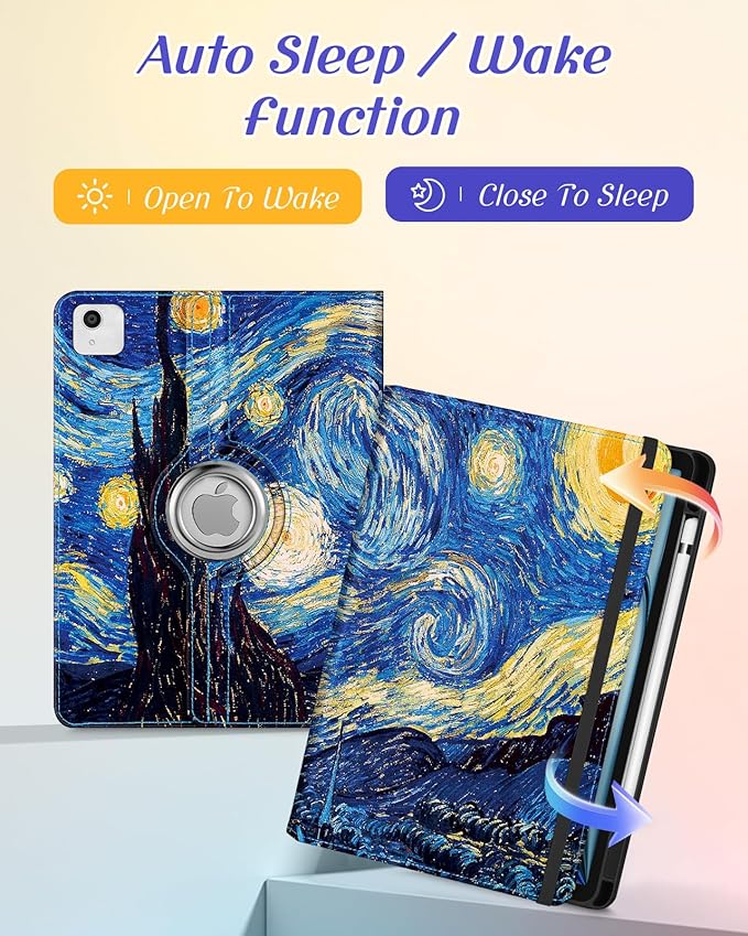 Kidcube for iPad Air 11 Inch Case M3/M2, Air 5th/4th Generation Cases 10.9'', Pro 11'' 2020 - Women Girls Aesthetic Cute Rotating Stand Folio Cover with Pencil Holder & Card Slot Cool Unique Teens