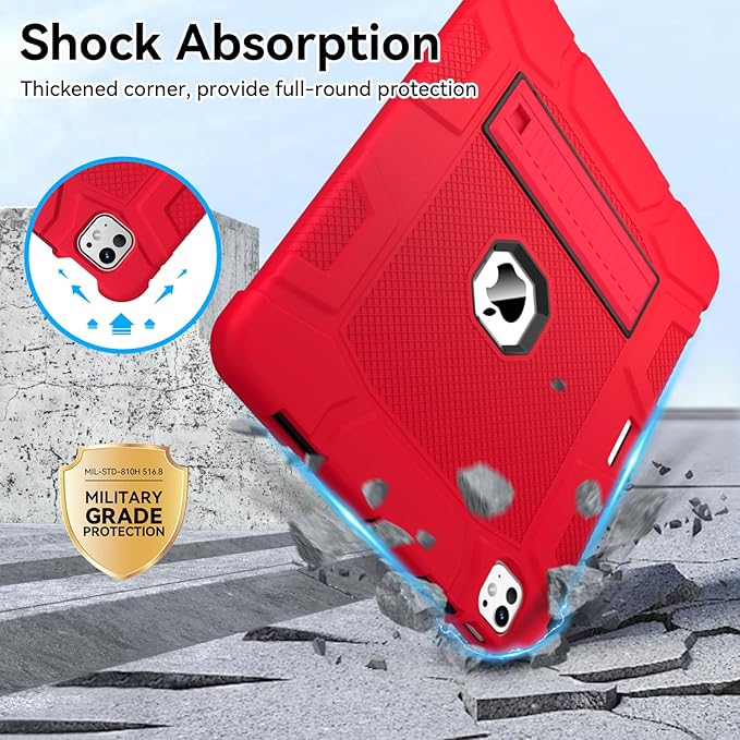 Case for iPad Pro 13 Inch Case (M5 2025/ M4 2024) with Pencil Holder, Built-in Stand, Military Grade Shockproof Protective Cover for iPad Pro 13" 8th/ 7th (Red)