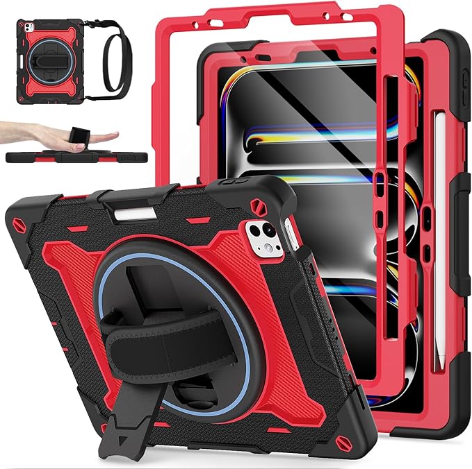 iPad Pro 11 inch Case 1st-4th Gen (2022/2021/2020/2018) Full-Body Shockproof Protective Cover with 360° Rotating Stand for Kids, Also for iPad Air 11 inch Case M2 2024 6th Gen Pencil Charge