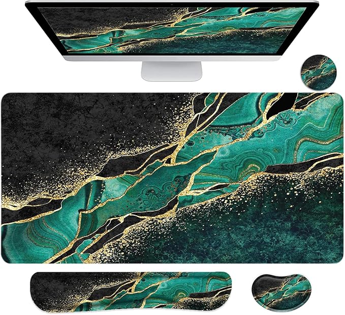 LATEEFAH Desk Mat, Mouse Pad with Wrist Rest, 4-in-1 Large Mouse Pads for Desk, Ergonomic Mouse Pad and Keyboard Wrist Rest Gaming Keyboard Mat for Office, Home