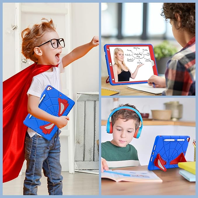AKABEILA Compatible with Apple iPad 10.2 7th 8th 9th(2019/2020/2021) Tablet Case，Lightweight Shockproof Rugged Protective Cover with Kickstand for Kids Children Boys Babies Blue Red