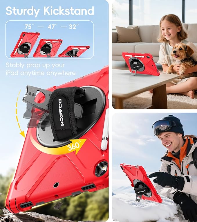BRAECN Case for iPad Air 3rd Generation 2019 / iPad Pro 10.5 inch 2017, Rugged Heavy Duty Shockproof Cover with Pencil Holder, 360° Rotating Kickstand & Adjustable Hand Strap & Shoulder Strap for Kids