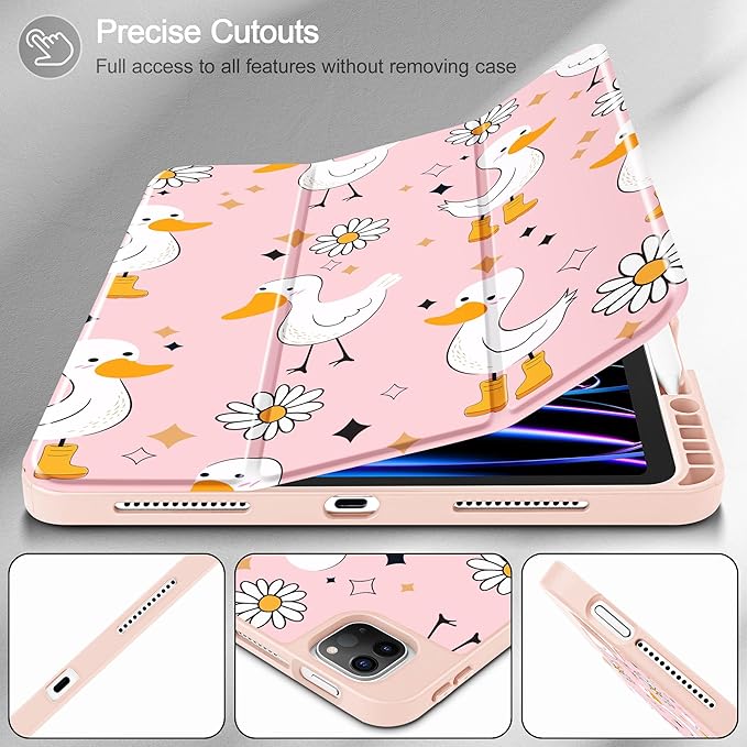 May Chen for iPad Pro M2 12.9 inch Case 6th/5th/4th/3rd Generation 2022 2021 2020 2018, Trifold Stand with Auto Wake/Sleep Soft TPU Protective Stand Back Cover, Daisy Ducks