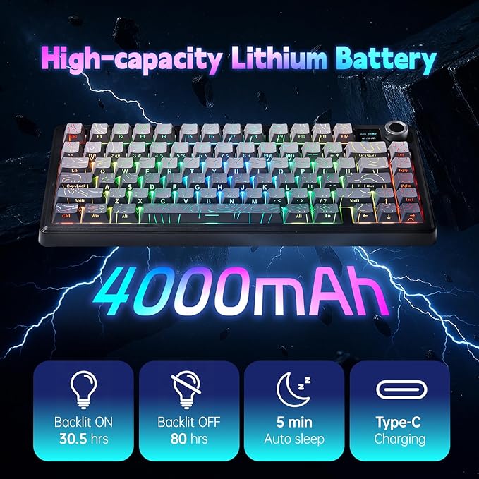 LEOBOG x Aula F75 MAX Wireless Gaming Keyboard w/Smart Display & Knob,75% Hot Swappable Custom Mechanical Keyboard, RGB Backlit,Pre-lubed Linear Switches,Side Printed PBT Topographic Keycaps(Grey)