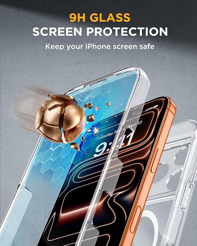 Miracase Magnetic for iPhone 17 Pro Case 6.3" [Compatible with MagSafe] Full-Body Phone Case with Built-in Glass Screen Protector & Camera Control,Drop Proof iPhone 17 Pro Cover, Clear