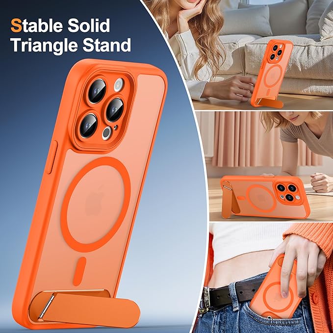 Magnetic Compatible with iPhone 13 Pro Case, [Built-in Kickstand][Full Camera Protection][Compatible with MagSafe][Anti-Fingerprint] Shockproof Phone Case for iPhone 13 Pro 6.1",Orange