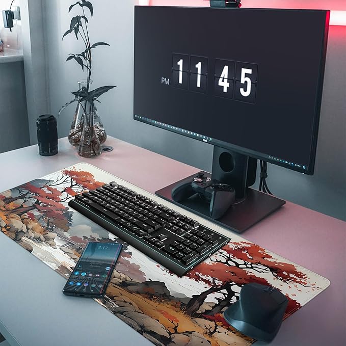 Cherry Blossom XL Mouse Pad,Large Mouse Pad Gaming 31.5 x 11.8 in Mouse Mat Desk Pad,Extended Keyboard Mousepad Large Desk Mat with Non-Slip Rubber Base and Stitched Edge for Home Office