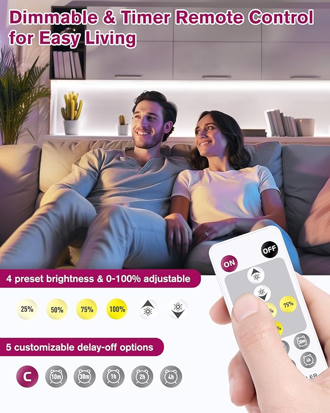 EMITEVER COB LED Strip Lights Kit 5000K, White 16.4ft Dimmable Tape Light with Remote & 24V Power Supply, CRI90+, High Density 2400LEDs, 300+LM/FT, Suitable for Bedroom Kitchen Cabinet Lighting