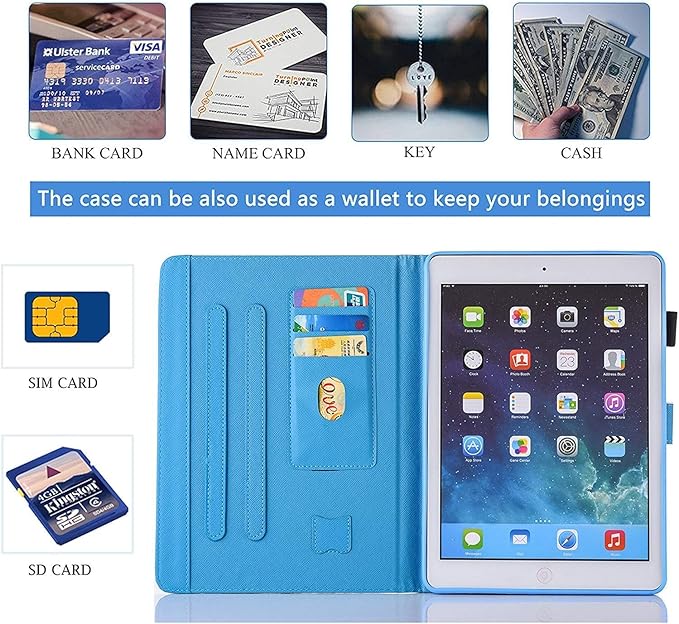 for iPad 9.7 inch Case iPad 6th/5th Generation Case 2018 2017, PU Leather Folio Stand Cute Protective Cover for iPad 9.7 inch/Pro 9.7/Air 2/Air 1, Auto Sleep/Wake, Kitten