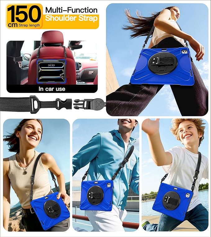 BRAECN for iPad Pro 13 inch Case M5 2025 & M4 2024 Heavy Duty Shockproof Protective with Pencil Holder Screen Protector 360°Rotating Stand Handle & Shoulder Strap Full Body Cover Kids Friendly