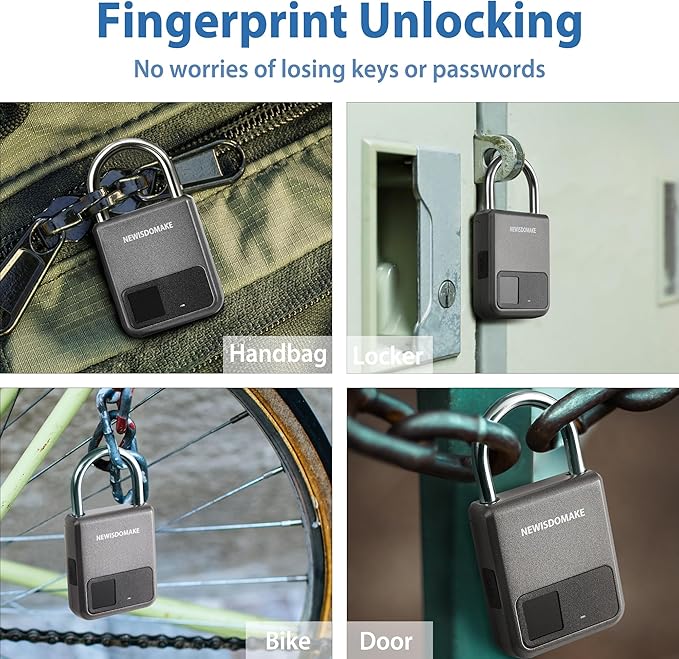 Fingerprint Padlock, Smart Padlock with Fingerprint or Remote Authorized Unlock, Biometric Lock Suitable for Luggage, Bookcase, Suitcase, Backpack, Bike, School Locker, Gym Locker Lock(Gray)