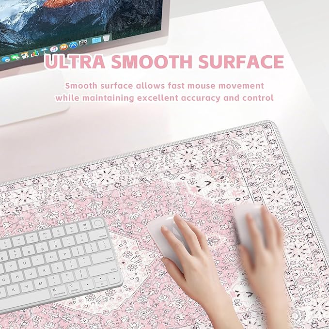 Baziabbo Pink Desk Mat,XXL Extended Large Mouse Pad,Durable Gaming Mousepad with Stitched Edge,Non-Slip Rubber Base Keyboard Desk Pads for Work Home Game